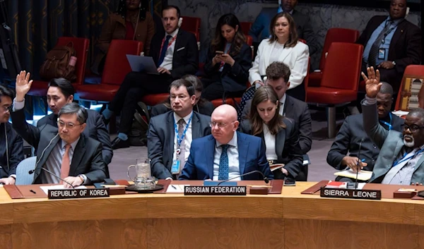 U.N. Security Council members vote to approve the non-proliferation of nuclear weapons resolution bill, Wednesday, April 24, 2024, at the United Nations headquarters. (AP)