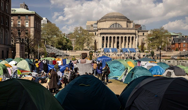 Pro-Palestinian demonstration encampment is seen at the Columbia University, Friday, April 26, 2024, in New York. (AP)