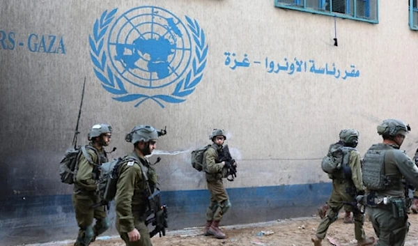 Israeli occupation soldiers inside an UNRWA in Gaza City, on February 8, 2024. (AFP)