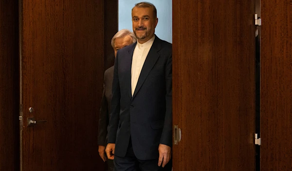 Iran's Foreign Minister Hossein Amir-Abdollahian arrives for a meeting with United Nations Secretary-General Antonio Guterres at United Nations headquarters, Thursday, April 18, 2024. (AP)