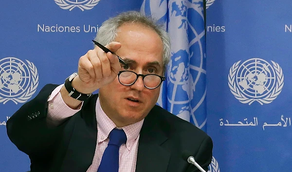 United Nations spokesperson Stephane Dujarric fields questions for UN Secretary-General Antonio Guterres during his first press conference with UN correspondents, on World Refugee Day, at UN headquarters on June 20, 2017.(AP)rfur