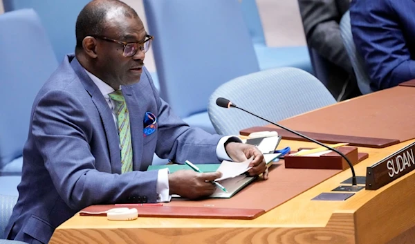 Sudanese Ambassador to the United Nations Al-Harith Idriss Al-Harith Mohamed addresses a Security Council meeting on the situation in Sudan, Thursday, July 13, 2023 at United Nations headquarters. (AP)