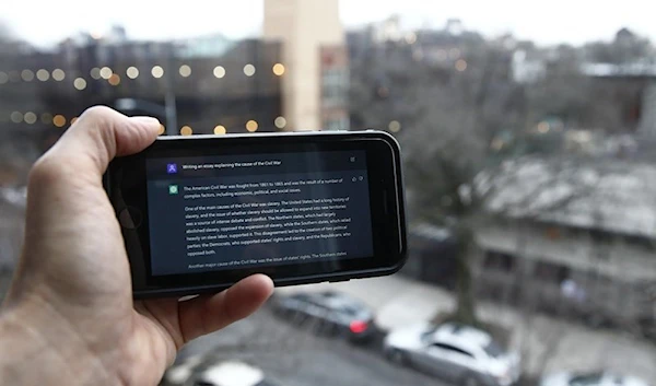 A ChatGPT prompt is shown on a device near a public school in Brooklyn, New York, Thursday January 5,2023. (AP)