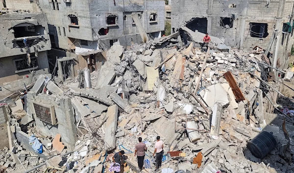 Palestinians look at the destruction due to an Israeli airstrike in Rafah, Gaza Strip. Monday, April 29, 2024.(AP)