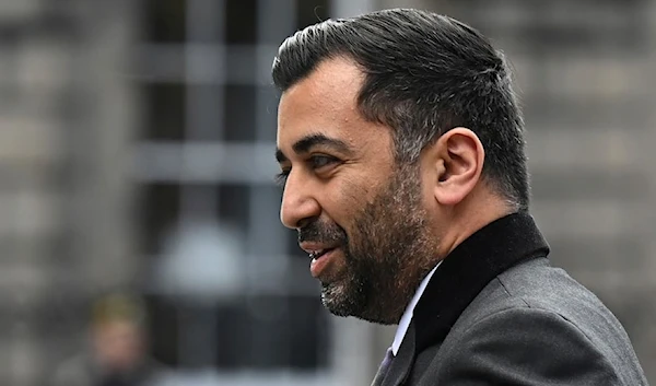 Scotland’s First Minister and Scottish National Party (SNP) leader Humza Yousaf arrives in Scotland, Wednesday July 5,2023. (AP)