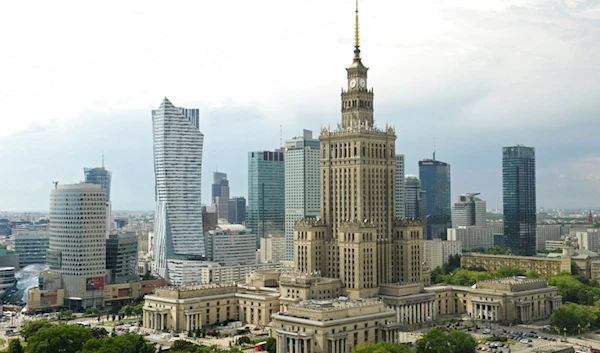 In this May 25, 2018 photo, the communist era Palace of Culture and Science, foreground, is one of the many skycrapers in the city skyline, in Warsaw, Poland. (AP)