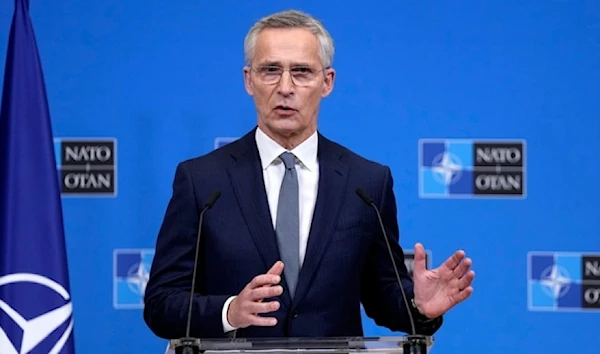 NATO Secretary General Jens Stoltenberg addresses a media conference at NATO headquarters in Brussels on Wednesday, Feb. 7, 2024. (AP)