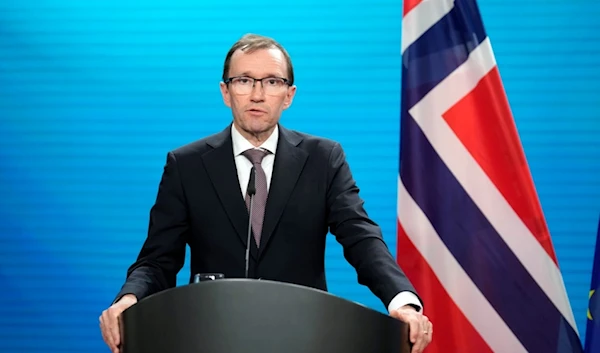 Norwegian counterpart Espen Barth Eide speaks during a joint press conference with German Foreign Minister Annalena Baerbock, at the Foreign Ministry in Berlin, Thursday, March 14, 2024. (AP)