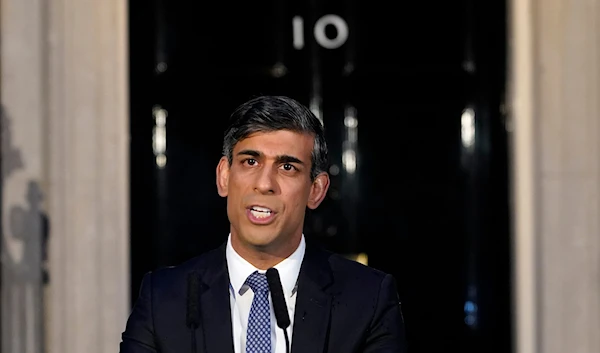 Britain's Prime Minister Rishi Sunak addresses the media at Downing Street in London, on March 1, 2024. (AP)