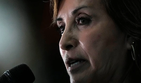 Peru's President Dina Boluarte talks to the press at the end of the Amazon Summit in Belem, Brazil, Aug. 8, 2023. (AP)