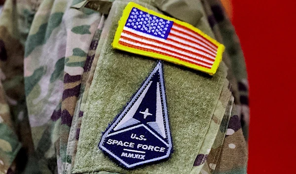 A solider wears a U.S. Space Force uniform during a ceremony for U.S. Air Force airmen transitioning to U.S. Space Force guardian designations at Travis Air Force Base, Calif., Feb. 12, 2021. (AP)