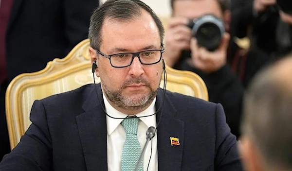 Venezuelan FM Yvan Gil Pinto listens during a meeting with Russian Foreign Minister Sergey Lavrov in Moscow, Russia on Thursday, November 16,2023. (AP)