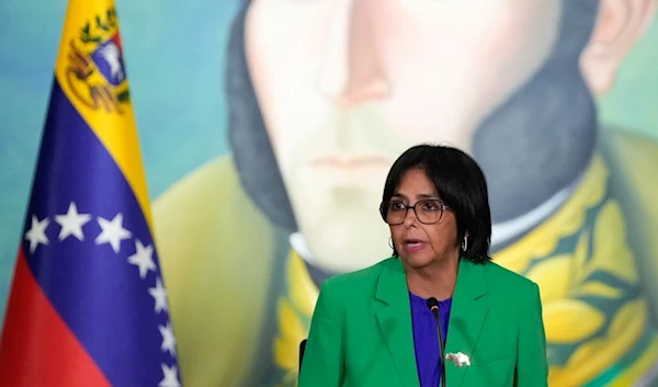 Venezuelan Vice President Delcy Rodriguez leads a meeting at the Foreign Ministry in Caracas, Venezuela, Monday, Dec. 11, 2023 (AP)