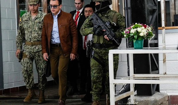 President Daniel Noboa arrives for an event with youths in El Quinche, Ecuador, on Monday, April 8, 2024.(AP)