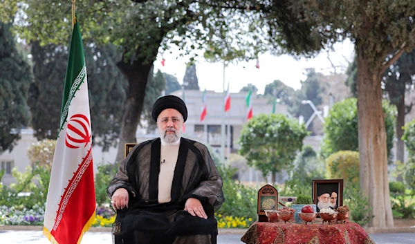 In this photo released on Wednesday, March 20, 2024, by the Iranian Presidency Office, President Ebrahim Raisi gives a televised speech marking the Iranian New Year, called Nowruz, at the Presidency Palace, in Tehran, Iran.(AP)