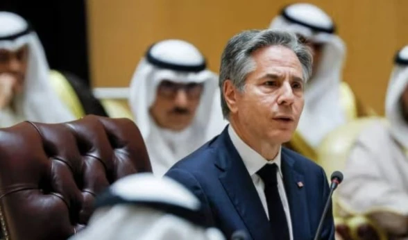 Antony Blinken, the US secretary of state, in Riyadh on Monday. (AFP/Getty Images)