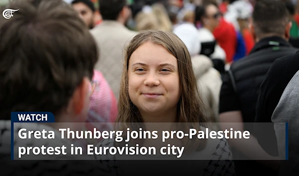 Greta Thunberg joins pro-Palestine protest in Eurovision city