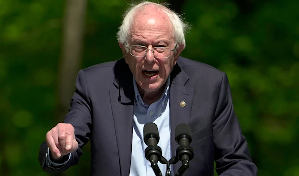 Senator Bernie Sanders, speaks before President Joe Biden at Prince William Forest Park on Earth Day, Monday, April 22, 2024, in Triangle, Va.(AP)