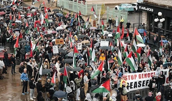 A pro-Palestine protest in Canada in support of Gaza on April 28, 2024. ( X / @Fopnetwork_en)