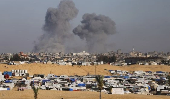 Smoke rises following an Israeli airstrike east of Rafah, Gaza Strip, on May 6, 2024. (AP)