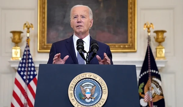 President Joe Biden delivers remarks on the verdict in former President Donald Trump's hush money trial and on the Middle East, from the State Dining Room of the White House, Friday, May 31, 2024, in Washington, (AP)