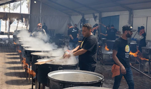 Workers from the World Central Kitchen conducting their cooking operations to feed as many Palestinians as possible in Gaza, Palestine, in an undated image. (Social media)