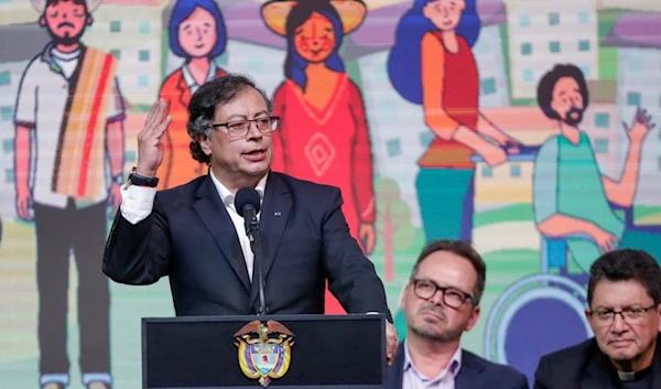 Colombian President Gustavo Petro holds a ceremony to formally begin a six-month cease-fire as part of a process to forge permanent peace with the National Liberation Army (ELN) in Bogota, Colombia, Aug. 3, 2023. (AP)