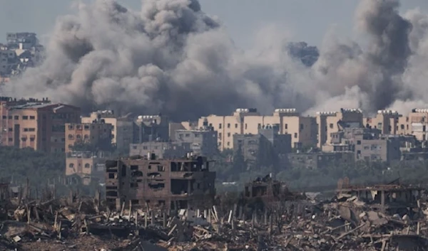 Smoke rises after an Israeli air strike on the Gaza Strip on November 21, 2023. (AP)