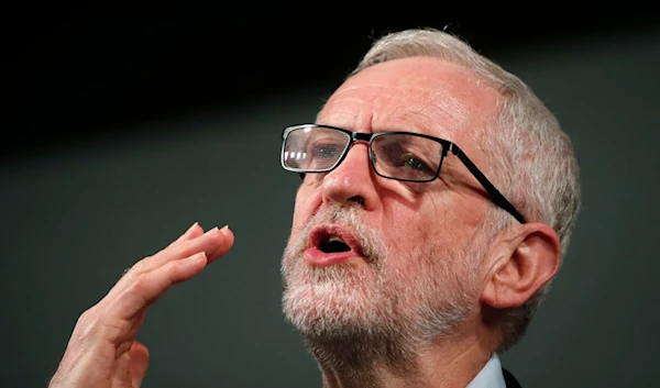 Labour Leader Jeremy Corbyn addresses an eve of poll rally in London, Wednesday, Dec. 11, 2019. (AP)