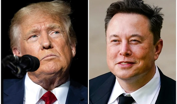 This combination of photos shows former President Donald Trump during rally at the Minden Tahoe Airport in Minden, Nev., Oct. 8, 2022, left, and Elon Musk in Wilmington, Del., July 12, 2021.