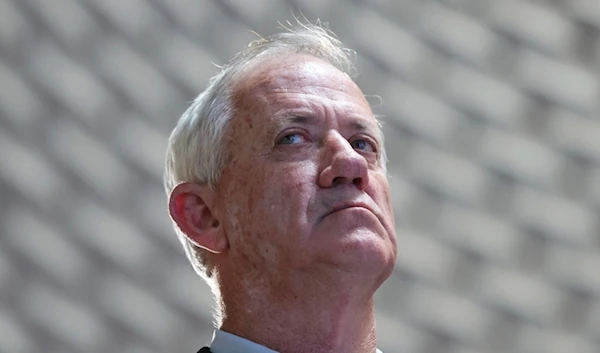 Benny Gantz in the Hall of Remembrance at Mount Herzl Military Cemetery in occupied  al-Quds on Tuesday, July 16, 2024 (AP)