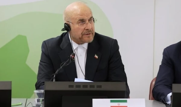 Iranian Parliament Speaker Mohammad Bagher Ghalibaf speaking at the 149th session of the Inter-Parliamentary Union (IPU) in Geneva, October 14, 2024 (Mehr)