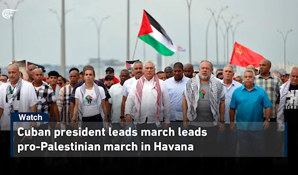 Cuban president leads march leads pro-Palestinian march in Havana