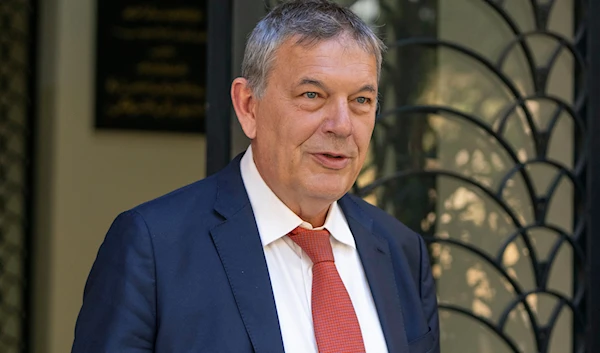 Commissioner-General of the U.N. agency for Palestinian refugees, Philippe Lazzarini leaves after his meeting with Lebanese Foreign Minister Abdallah Bouhabib, in Beirut, Lebanon, on September 17, 2024. (AP)