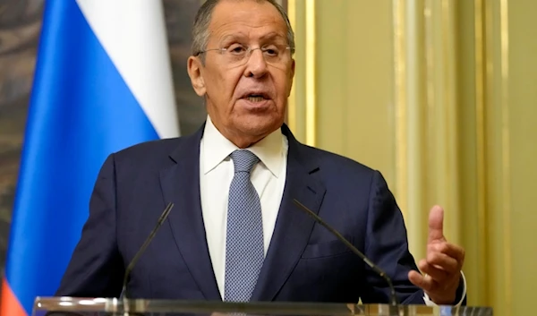 Russian Foreign Minister Sergey Lavrov speaks during a joint news conference with Egypt's Foreign Minister Badr Abdelatty following their talks in Moscow, Russia, Monday, Sept. 16, 2024. (AP)