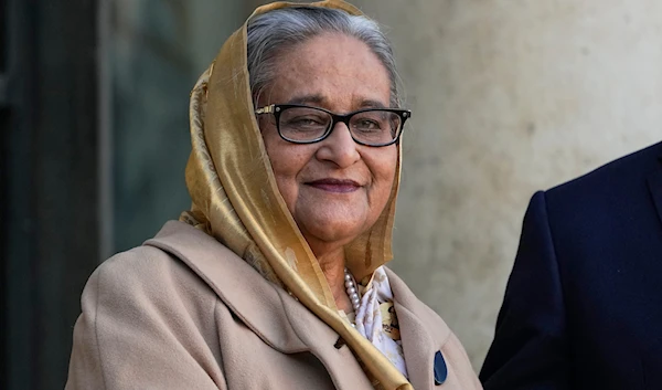 Prime Minister of Bangladesh Sheikh Hasina Wazed arrives at the Elysee Palace in Paris, on November 9, 2021. (AP)