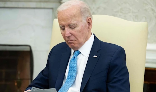 US President Joe Biden looks on during a meeting in the White House, Washington, D.C., March 1,2024. (AFP )