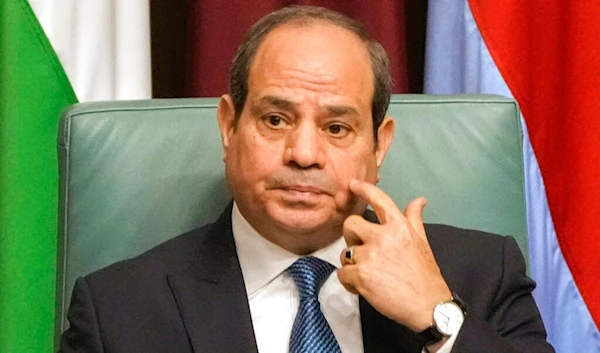 Egyptian President Abdel Fattah el-Sissi, attends a conference to support Jerusalem at the Arab League headquarters in Cairo, Egypt, Sunday, Feb. 12, 2023. (AP)