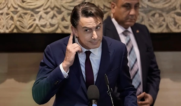 Senior Advisor to US President Joe Biden, Amos Hochstein listens to a jouranlist's question after giving a statement to the media in Beirut, Lebanon, June 18,2024. (AP)