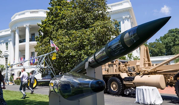 Terminal High Altitude Area Defense (THAAD) anti-ballistic missile defense system is displayed during a Made in America showcase on the South Lawn of the White House, on July 15, 2019, in Washington. (AP)