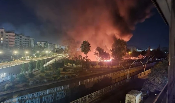 Image circulating online showing a burning fire following the Israeli occupation's targeting of a building in Kafr Soussa, Damascus, Syria on October 24, 2024. (Social media)