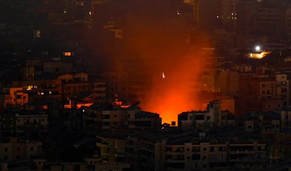 Smoke and fire rise from the site of an Israeli airstrike in the Southern Suburb of Beirut, Lebanon, Friday, October 25, 2024 (AP)