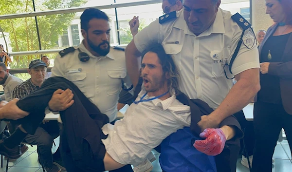 Anti-government protesters forced out of the Knesset building after stating a sit-in on October 28, 2024. (Social media)