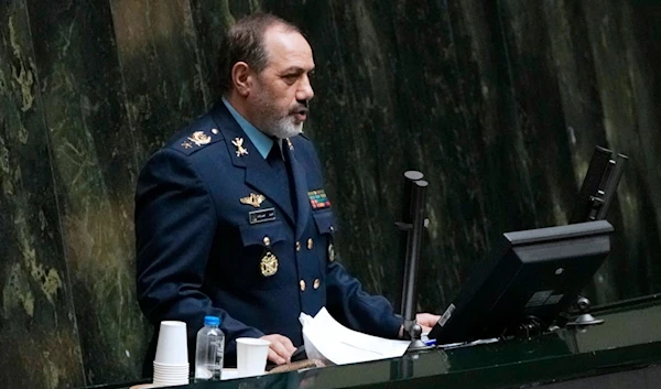 Iran's Defense Minister Gen. Aziz Nasirzadeh, prior to appointment, speaks during an open session of parliament on the third day, in Tehran, Iran, Monday, Aug. 19, 2024.(AP)