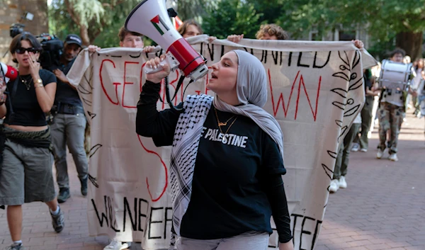 Georgetown University students march around campus as they rally during a pro Palestinian demonstration at Georgetown University in Washington, on September 4, 2024. (AP)