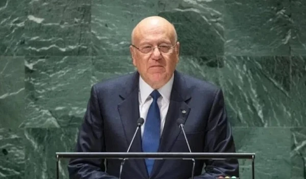 Lebanon's caretaker Prime Minister Najib Mikati delivers his remarks during the 78th session of the United Nations (UN) General Assembly at UN headquarters in New York, United States, on September 21, 2023. (UN)