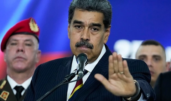 Venezuelan President Nicolas Maduro speaks to the press before leaving the Supreme Court in Caracas, Venezuela, on Friday August 9,2024. (AP)