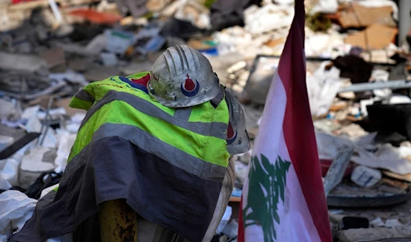 Paramedic gear seen on the debris after an airstrike hit a multistory building, in central Beirut, Lebanon, Thursday, Oct. 3, 2024. (AP)