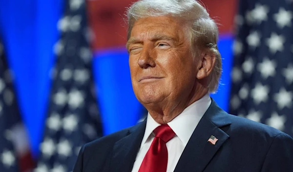 Republican presidential nominee former President Donald Trump listens at an election night watch party at the Palm Beach Convention Center, Nov. 6, 2024, in West Palm Beach, Fla. (AP)