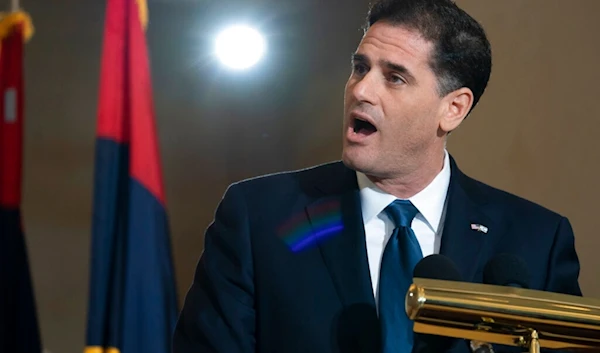 Ron Dermer, the then-Israeli Ambassador to the US, speaks at the United States Holocaust Memorial Museum, in Capitol Hill in Washington, April 29, 2019. (AP)